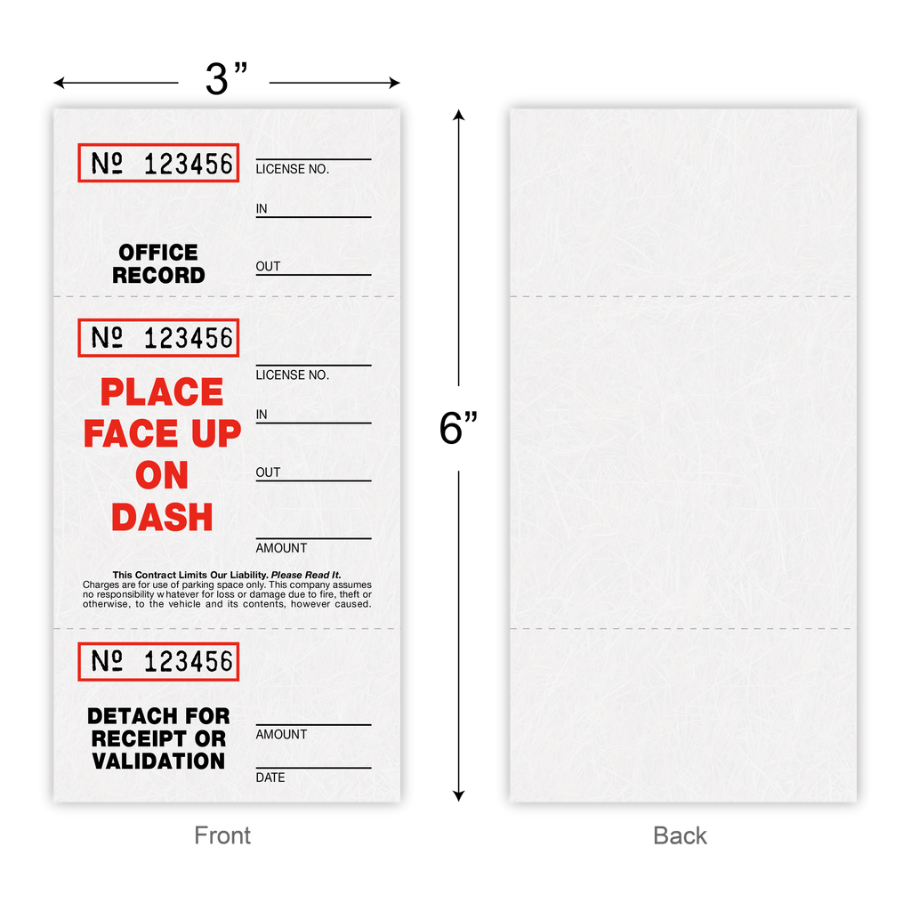 Parking Tickets (Valet / Flat, 3-Part)