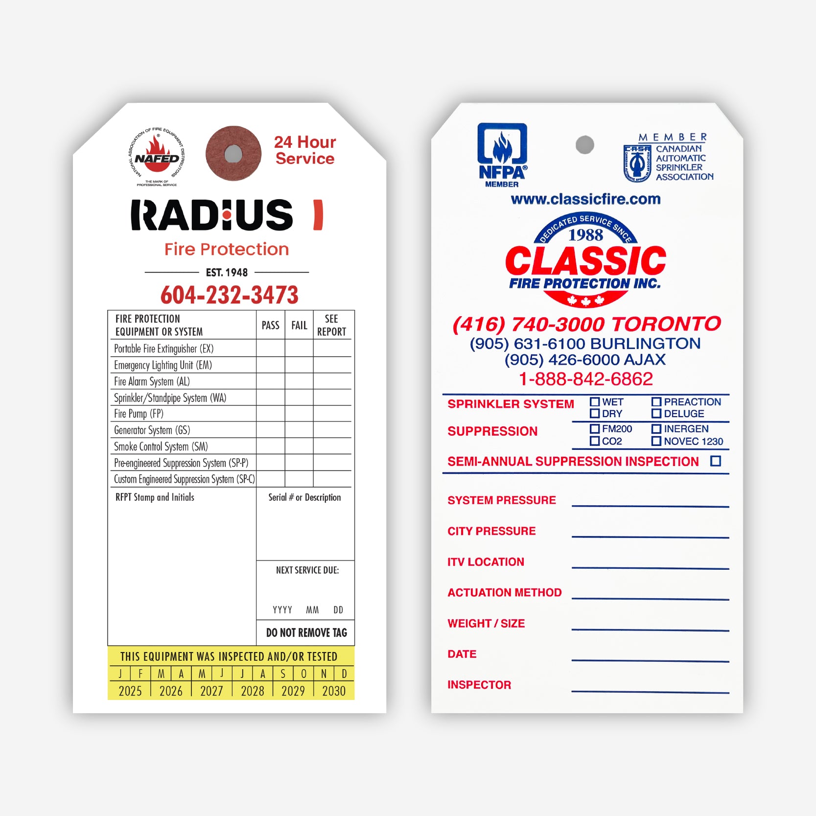 Custom Fire Inspection Tags