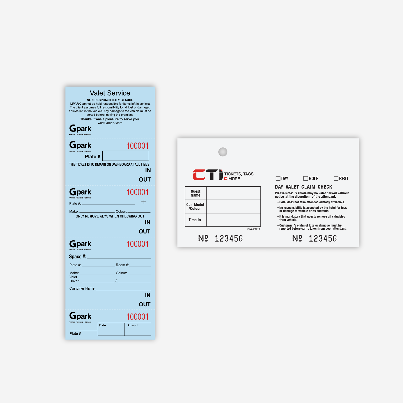 Custom Valet Tickets / Hangers